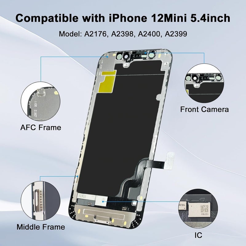 EFAITHFIX Store for iPhone 12 Mini Screen Replacement 5.4 Inch LCD 3D Touch Screen Display Full HD Digitizer Frame Assembly Compatible with Model A2176, A2398, A2399, A2400 with Waterproof Adhesive,No Tools - Image 3